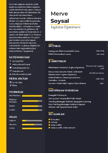 Yabancı Dil Öğretmeni Cv Örnekleri cv indir